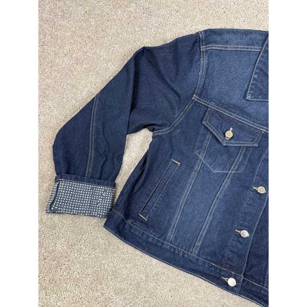Rebecca Minkoff Womens Denim Jacket XL Dark Wash Rhinestone Cuffs RMD5002 NEW - Picture 10 of 12